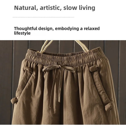Retro  Color Cotton Filled Casual Loose Harem Pants Small Footed Trousers Winter Outerwear for Women plus Size