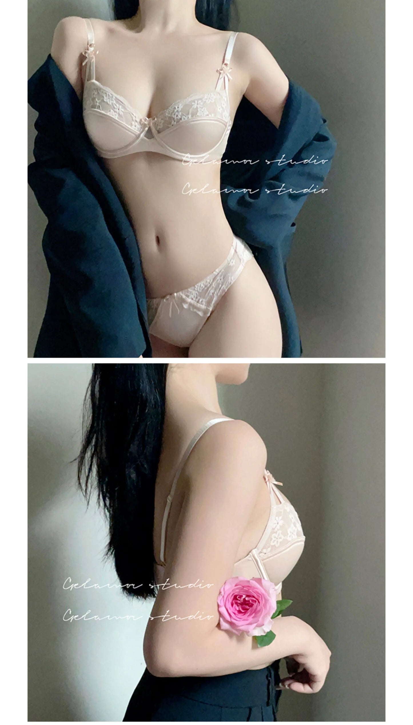 Thin Lace French Bra Set Women Minimizer Push Up Anti-Sagging Back Smoothing Side Support Comfort Sexy Daily Lingerie S-XL 32-38