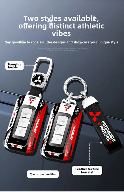 Car ABS Racing Style Key Shell Key Bag Cover Key Rings For Mitsubishi Outlander Eclipse Cross Pajero Lancer Evolution RALLIART