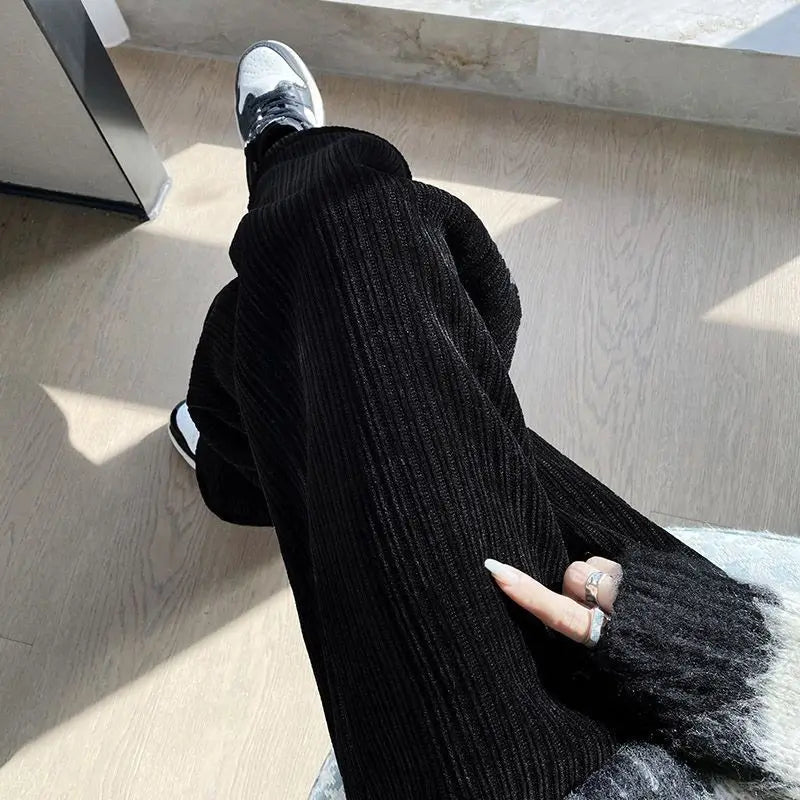 Autumn Winter Lamb Fleece White Thick Thick Wide Leg Pants Women Feel Loose High Waist White Straight Casual Pants Joggers Women