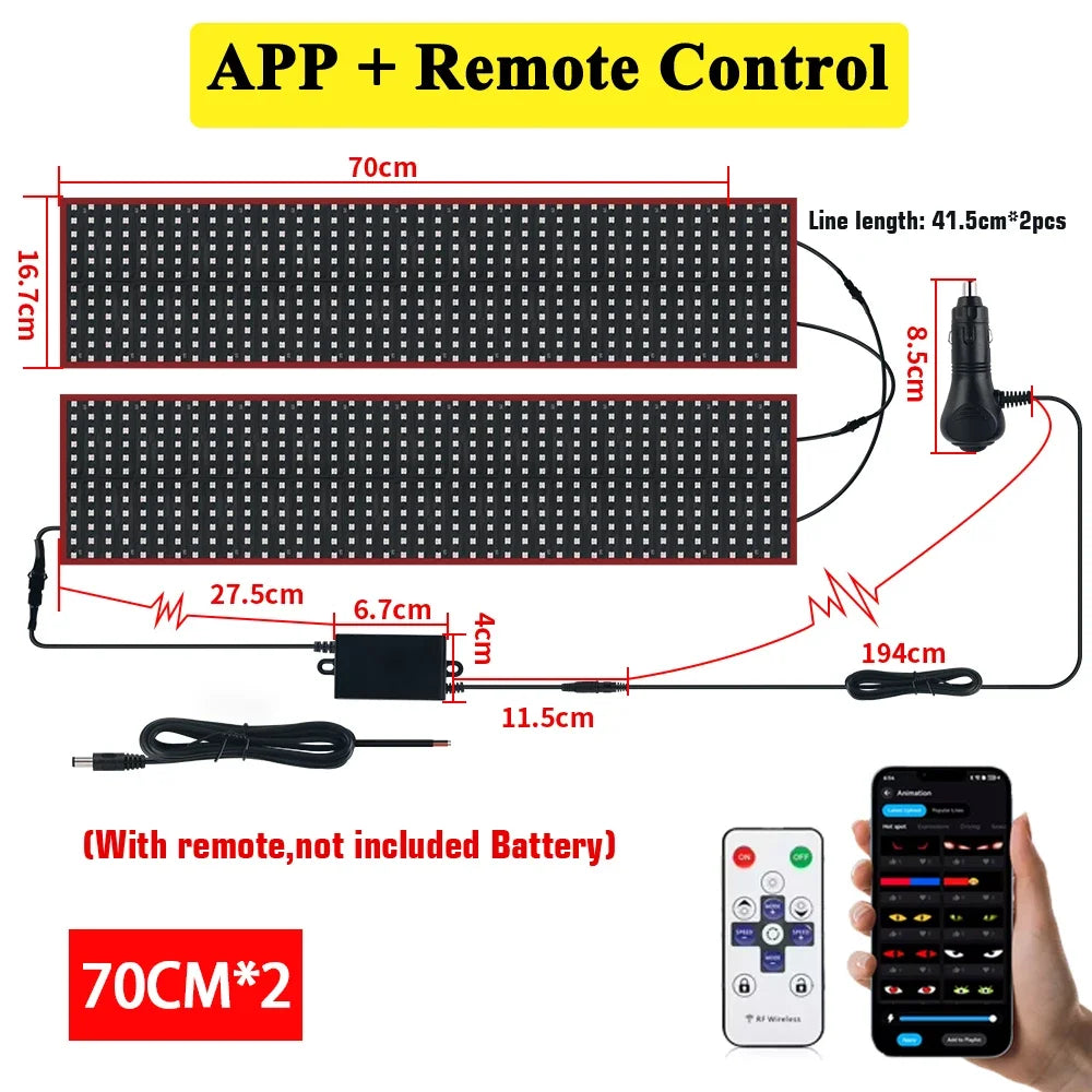 LED Truck Car Devil Eye Dynamic Pixel Panel Light Soft Foldable Lighting Scrolling 12V 24V For Board Windshield APP Remote