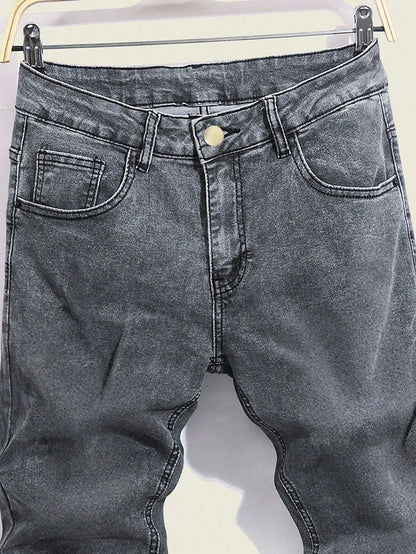 Modern Gray Men's Slim Jeans For Man Original Y2K Drip Fashion Denim Pants No accessories or belts included