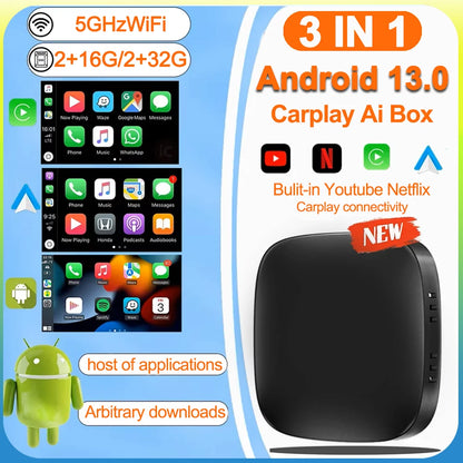 Android 13 Carplay AI Box Wireless Android Auto Smart TV Box For Youtube Netflix Toyota Mazda Hyundai Haval GMC Ford MG VW Kia