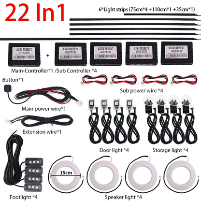18 in 1 22in 1 RGB Symphony Car Atmosphere Strip Interior LED Acrylic Guide Backlight Universal Decoration Ambient Rainbow Light