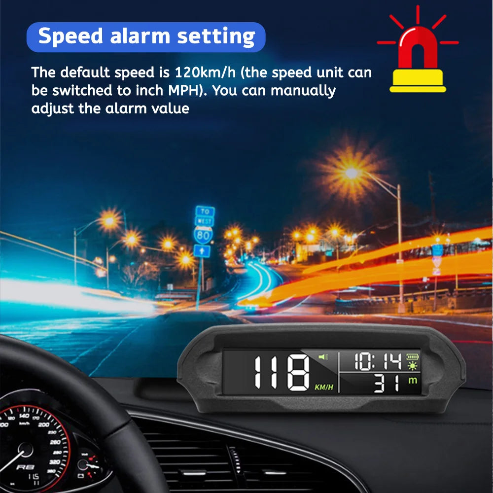 Digital Head‑Up Displayer OBD2+GPS Speed Warning Head Up Display Smart Gauge Car HUD Speedometer Turbo RPM Alarm for Car Truck