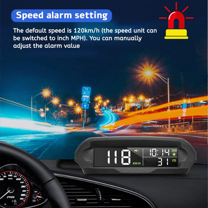 Digital Head‑Up Displayer OBD2+GPS Speed Warning Head Up Display Smart Gauge Car HUD Speedometer Turbo RPM Alarm for Car Truck