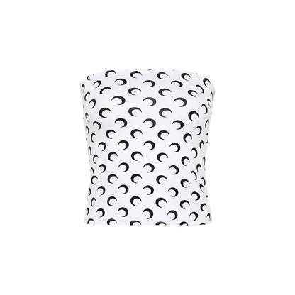 New Fashion Moon Print Sexy Short Crop Top Women's Summer Korean Style Leisure Streetwear Sweet Strapless Slim Fit Blouse