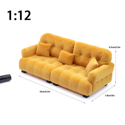 1/12 1/20 1/25 Dollhouse Simulation Flocking Sofa Model Mini Living Room Furniture Doll Decoration Accessories Pretend Play Toys