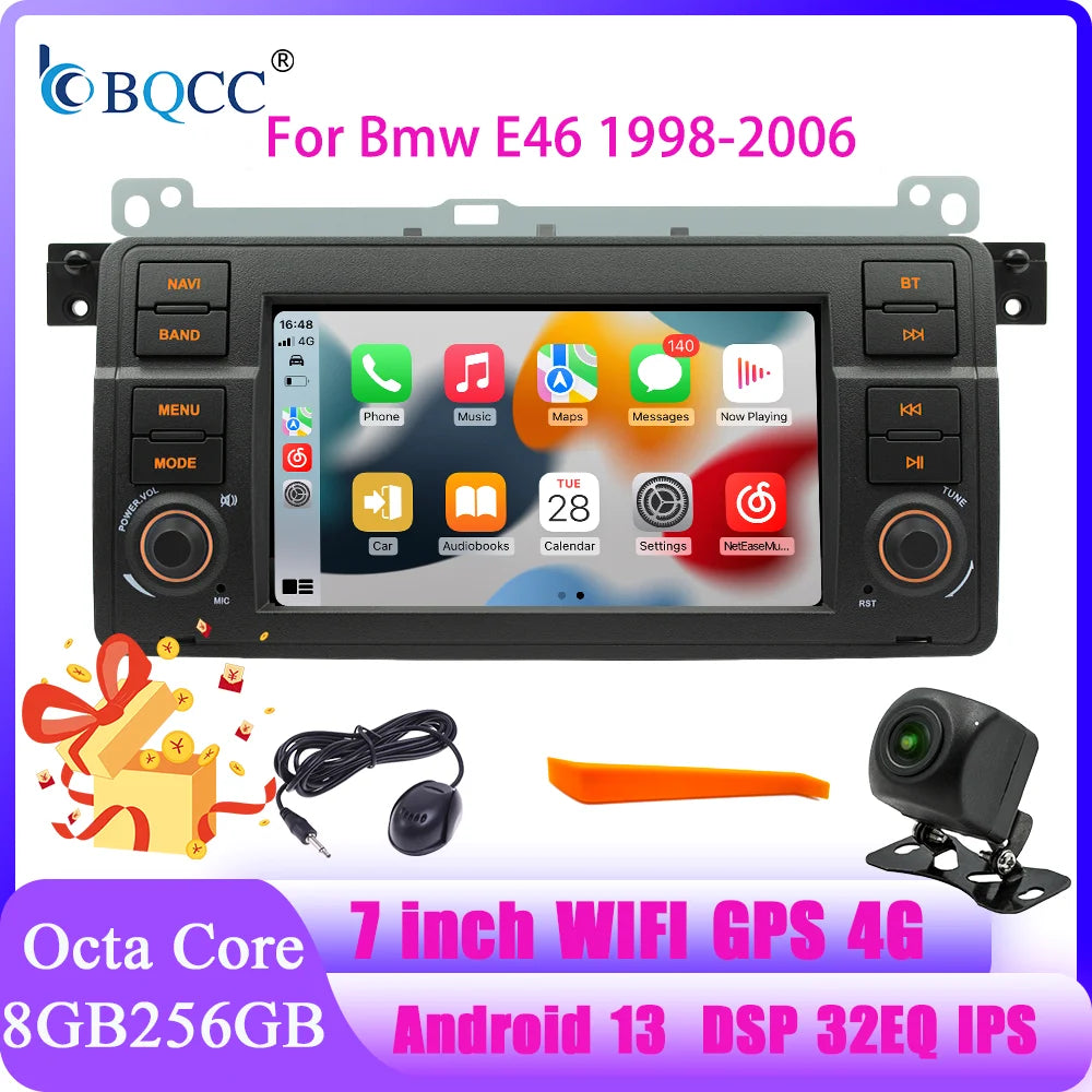 BQCC 7 Inch Android 13 Quad/Octa Core Carplay car Radio WIFI GPS 4G car stereo Navigation player MirrorlinkFor Bmw E46 1998-2006