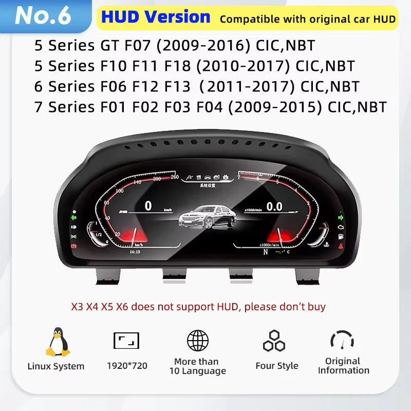 LCD Dashboard for BMW E90 E70 E71 E60 E81 E87 F10 F20 F30 F32 F06 E84 F48 E83 F25 F26 F15 Speedometer Digital Display Cluster