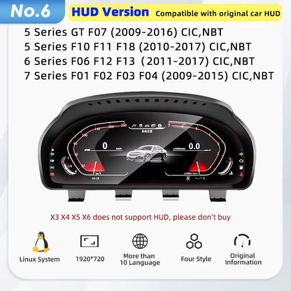 LCD Dashboard for BMW E90 E70 E71 E60 E81 E87 F10 F20 F30 F32 F06 E84 F48 E83 F25 F26 F15 Speedometer Digital Display Cluster