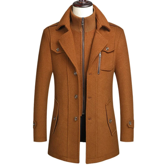 2026 Eur High-quality Double-neck Middle-aged Men's Wool Coat, European-sized Fashionable, Cool and Casual Wool Men's Coat