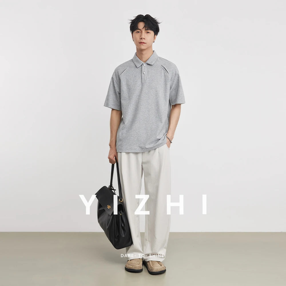 210g Heavyweight Polo Shirt Men Turn Down Collar Half Placket Short Sleeve Solid Color Tee Tops Summer 2026 New Arrival