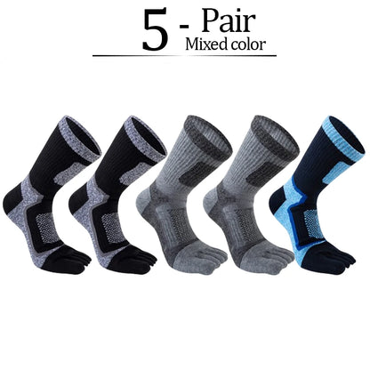 5 Pairs/lot Toe Sport Tube Socks Man Thick Compression Mesh Endurable Fitness Bike Run Outdoor Basketball Travel 5 Finger Socks