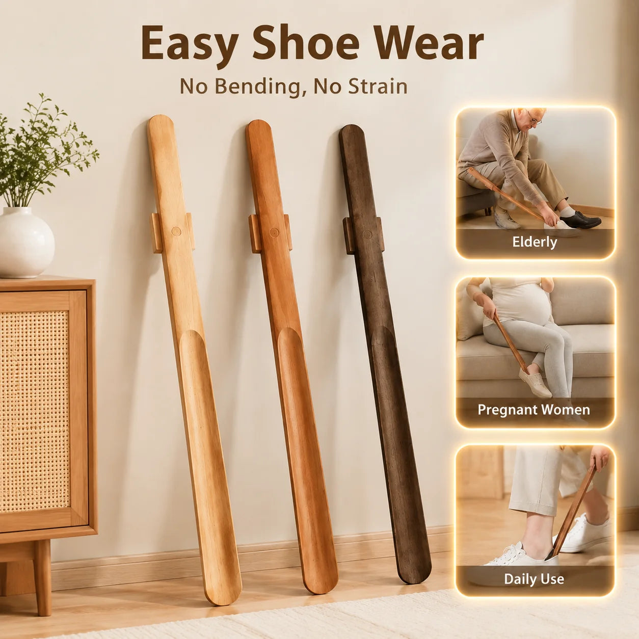 Wooden Handle Magnetic Shoehorn 30/55cm No-Bend Long Shoe Lifter for Elderly Pregnant Women Flexible Shoe Horn