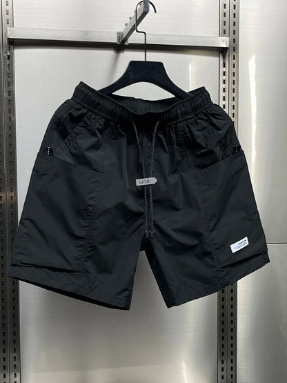 Men's Summer New Ice Silk Quick Dry Workwear Shorts Loose Five-Point Street Style Thin Beach Pants Straight Leg mid Waist