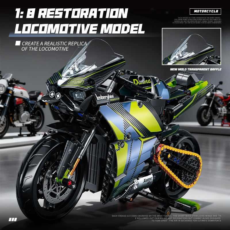 2026 Technical 1:8 City yellow Motorcycle Building Blocks Set Super Motorbike Model Kit STEM Assembled Toys Gifts 14+ Adult