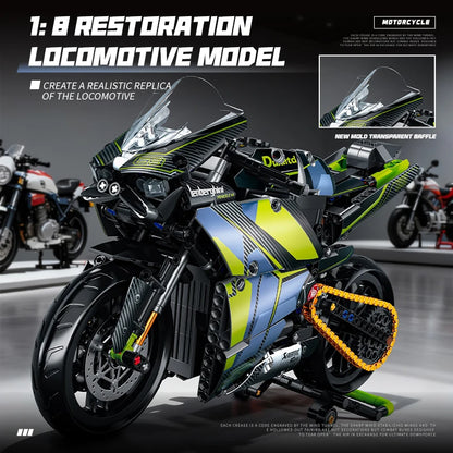 2026 Technical 1:8 City yellow Motorcycle Building Blocks Set Super Motorbike Model Kit STEM Assembled Toys Gifts 14+ Adult