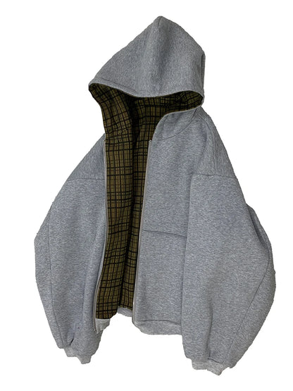 Mauroicardi Autumn Oversized Reversible Hoodies Men Loose Casual Luxury Designer Clothes Hoodie with Plaid Lining Sweatshirt