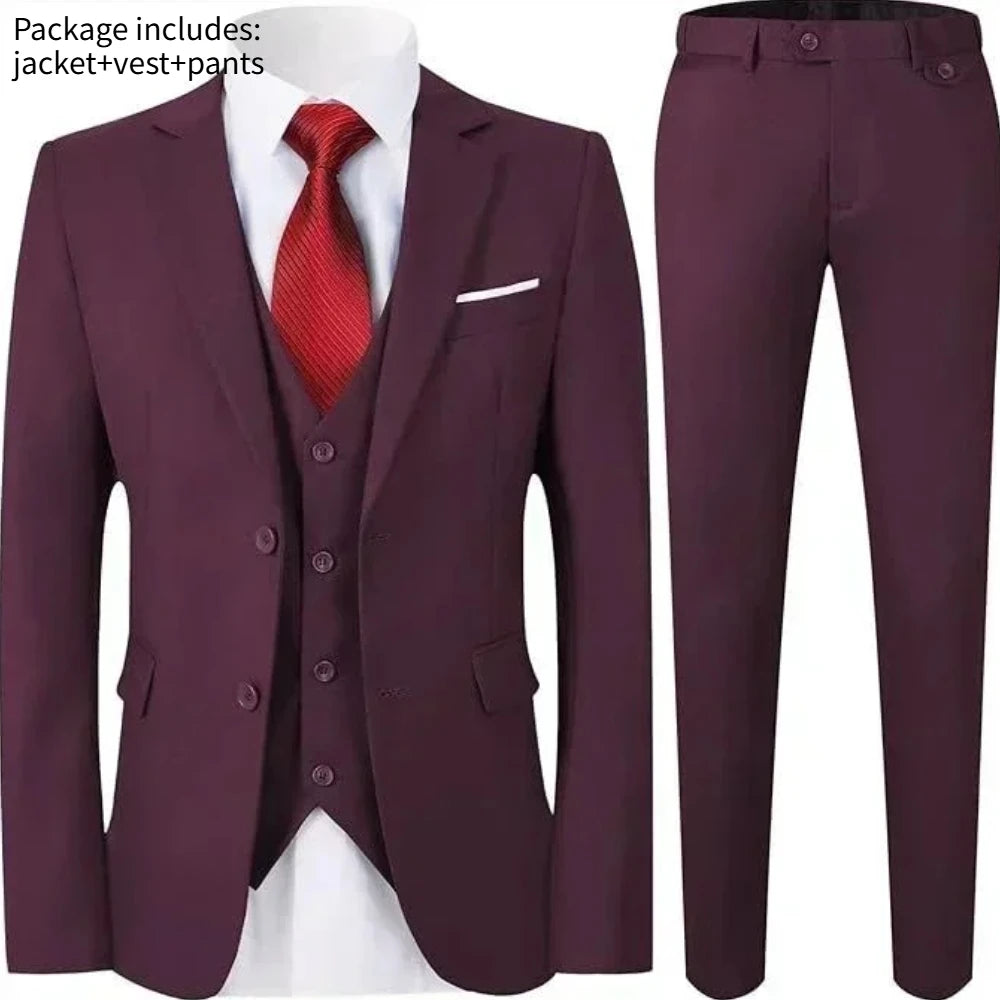 Elegant Men Suit For Wedding 3 Pieces 2 Sets Jackets Vest Pants Blazers Full Fashion Slim Fit Coats 2025 Formal Classic Costume