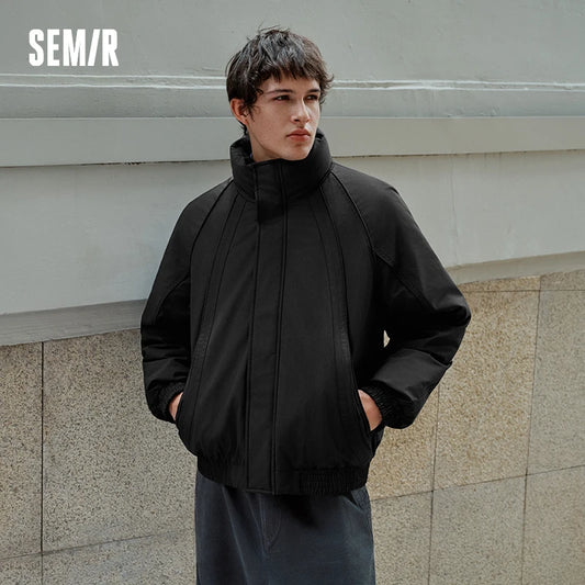 Semir Down Jacket Men Bomber Jacket Three-Resistant 2025 Winter New Warm Stand Collar Top Loose Raglan Sleeve Men's Clothing
