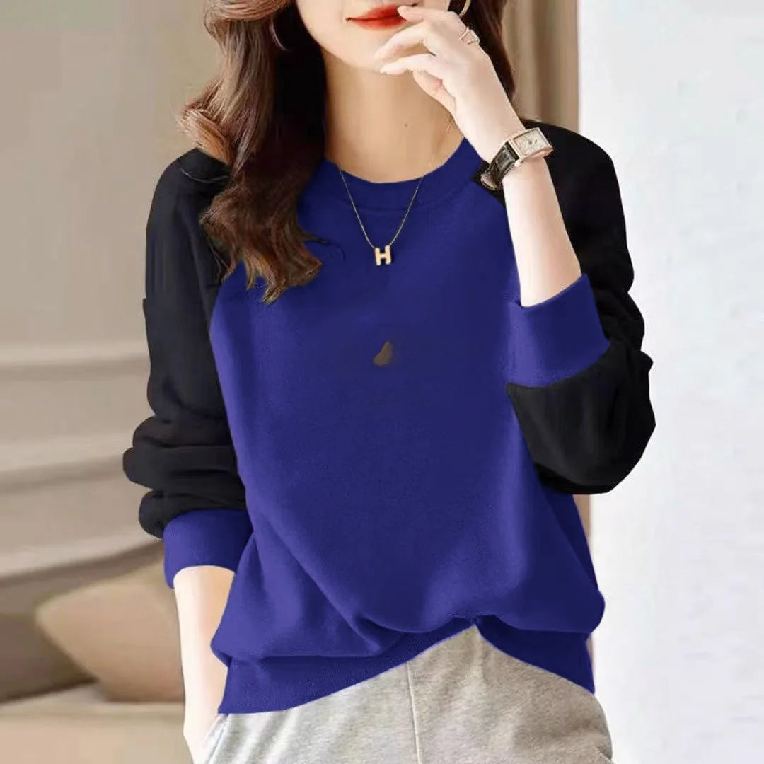 Fashionable Long Sleeve Pure Cotton Color Block Hoodie Women's Spring Autumn Casual Slimming Top Breathable Comfortable Stree...