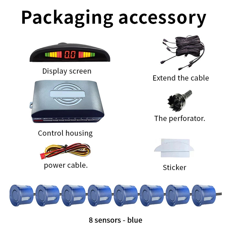8 Sensors LED Car Parking Sensor 22mm Buzzer Warning With Display Screen Host Control Box For Truck Van RV