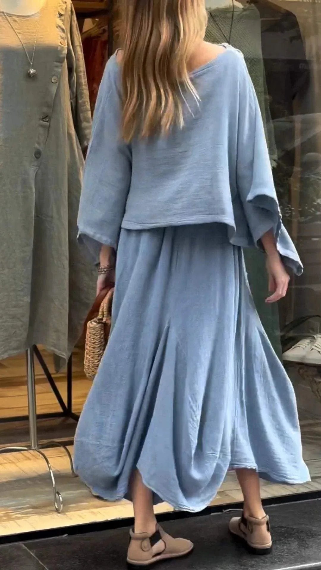 2024 Autumn Fashion New Women's Cotton and Linen Loose Skirt Two-piece Set Solid Color Irregular Top Waist Pocket Skirt Set