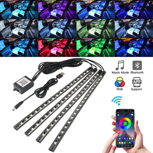 Neon LED Interior Car Light APP Music Remote Control RGB Underglow LED Ambient Light USB/Cigar Plug Auto Atmosphere Lighting 12V