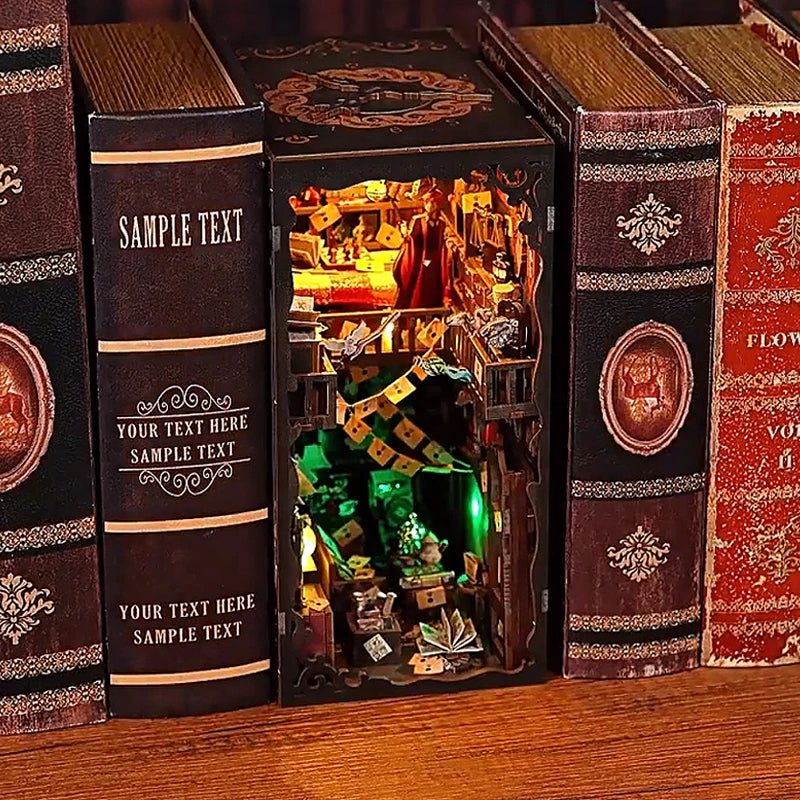 DIY Book Nook Kit Miniature Wooden 3D Puzzle Bookshelf Dollhouse Model Bookend Building Home Decoration For Christmas Gift