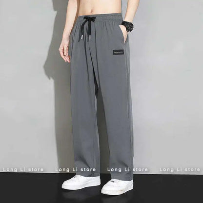 Summer Men's Casual Loose Straight Leg Sport Pants Thin Ice Silk Resistant Stain Versatile Wide Leg Pants Draping Effect