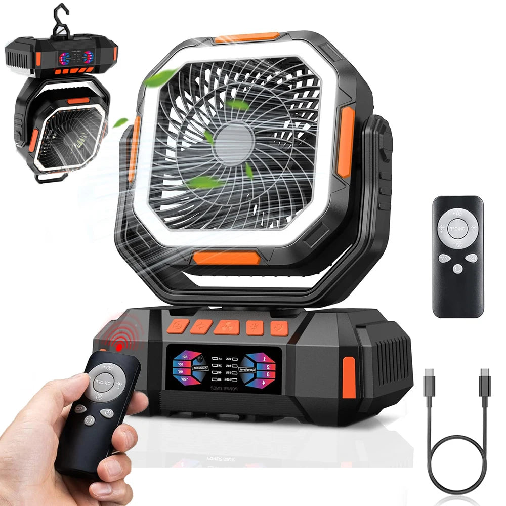 Camping Fan 40000mAh Battery Powered Fan Rechargeable  4 Speeds with LED Lantern -  Hanging Portable Outdoor cold fan Tent Fans