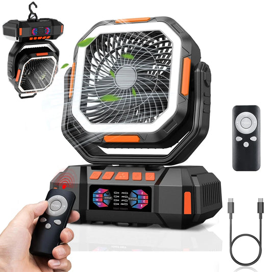 Camping Fan 40000mAh Battery Powered Fan Rechargeable  4 Speeds with LED Lantern -  Hanging Portable Outdoor cold fan Tent Fans
