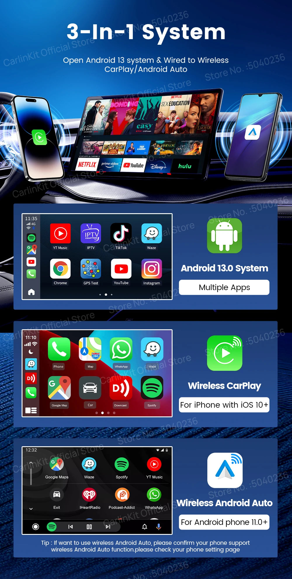 2026 CarlinKit CarPlay AI Box Android 13.0 QCM6225 8-Core Android Auto Wireless CarPlay Adapter 2.4+5GGPS 64G 128G FOTA Upgrade