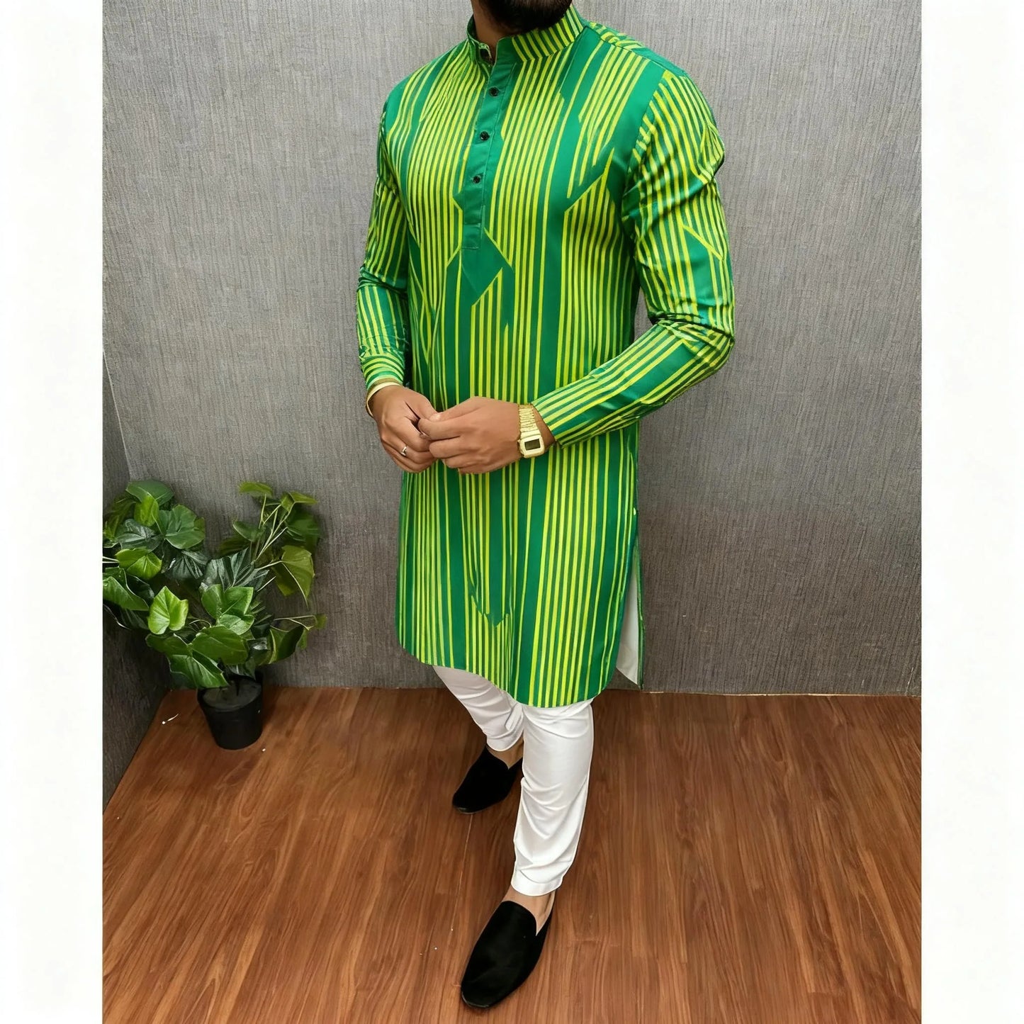 Kurta Vardha Regular Fit Mandarin Collar Long Suitable National Style Such Wedding Hari Raya Aidilfitri Muslim Herren Arabe