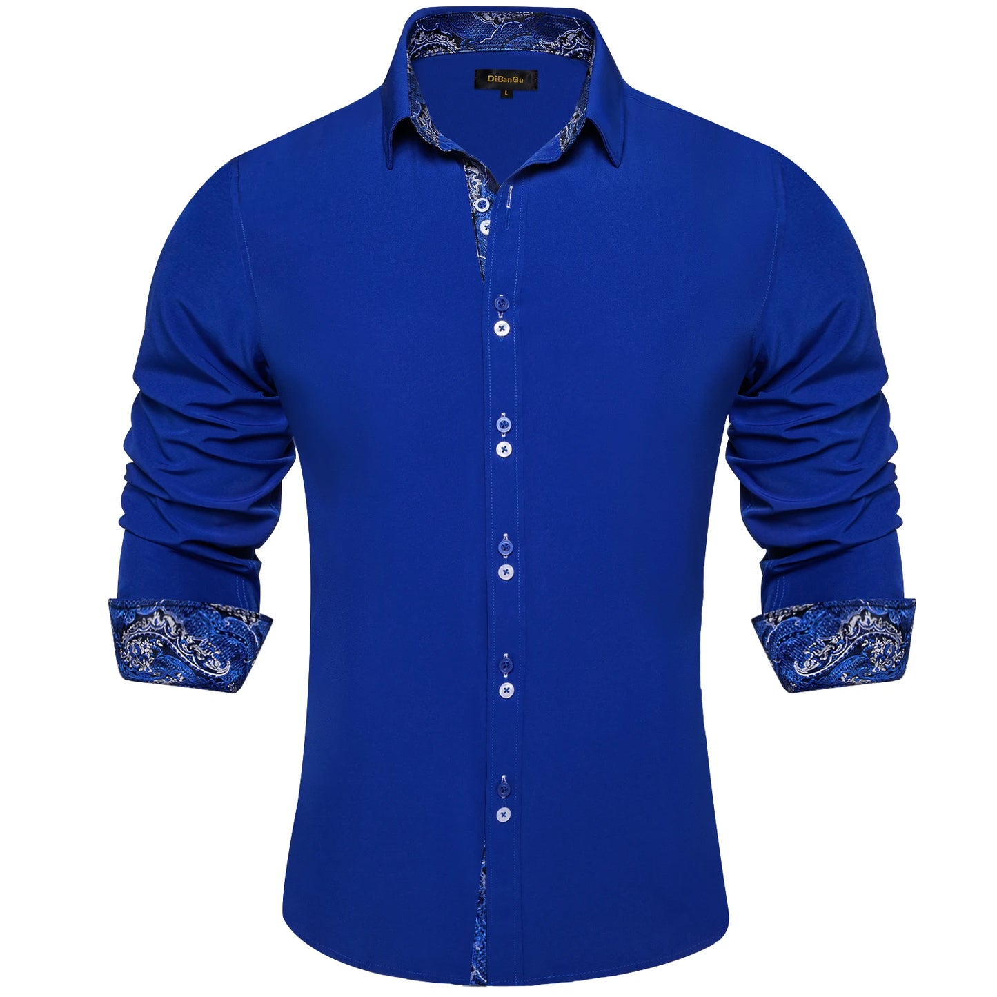 Men's Polyester Cotton Solid Black Shirts Long Sleeve Blue Paisley Patchwork Social Casual Dress Shirt Elegant Men Clothing