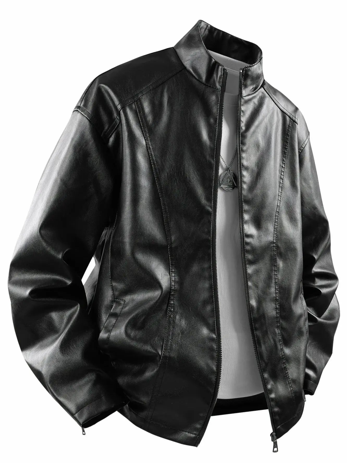 Men's Small Stand-Up Collar Leather Jacket, Windproof and Warm, Stylish and Form-Fitting, Suitable for Daily Commuting, Street Wear, Autumn and Winter Outings, Casual Gatherings with Friends, Casual Entertaining, and Short Tr