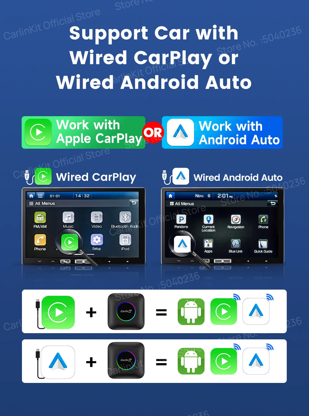 2026 CarlinKit CarPlay AI Box Android 13.0 QCM6225 8-Core Android Auto Wireless CarPlay Adapter 2.4+5GGPS 64G 128G FOTA Upgrade