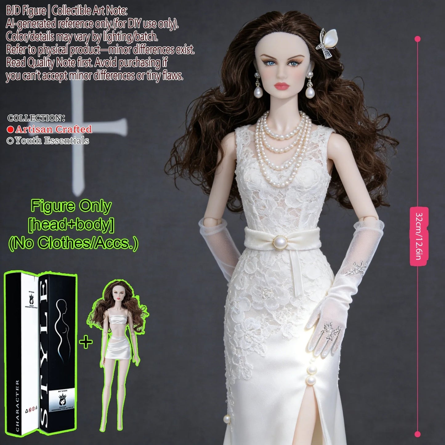 12.6 Inch 1/6 Fashion BJD MJD Supermodel Doll Ball Jointed Posable Collectible Realistic Hair NoClothes