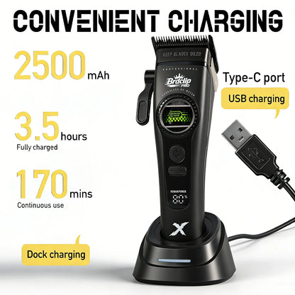 New BRDCLIP PRO Electric Hair Clipper Hair Trimmer Set Outer Rotor BLDC 6000-8000RPM Barber  Shop DLC Blade with Charge Dock