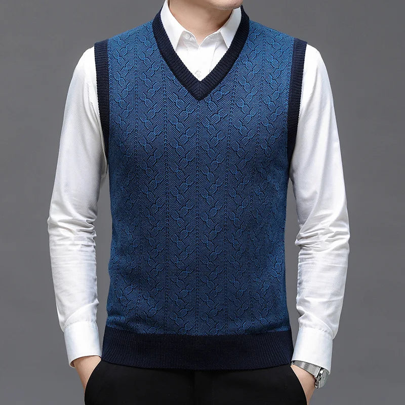 BROWON Brand Sweater Mens Clothes 2026 Autumn Wool Solid Color Knittes Sweater Vest Men Fashion Jacquard Thick Winter Clothing
