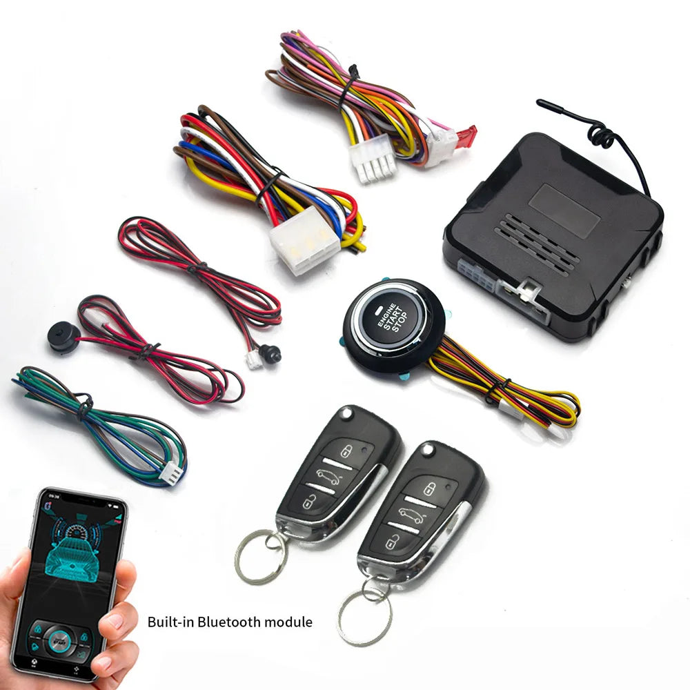 12V Car Alarm Universal Auto Start Stop System Remote Mobile Bluetooth App Control Engine Ignition Autostart Kit Push Accessory