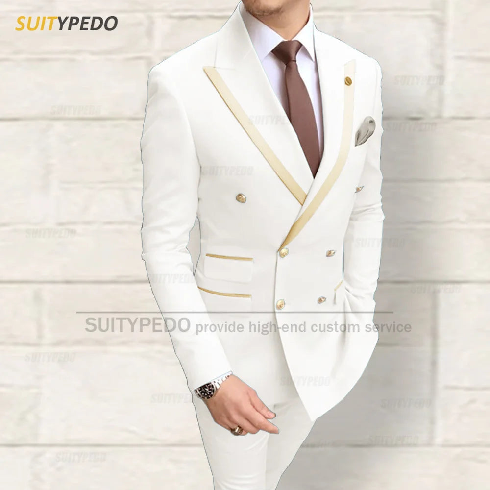 Fashion Men Red Suit Sets Wedding Party Custom Groomsman Elegant Outfits Birthday Banquet Male Stylish Blazer Pants 2 Pieces