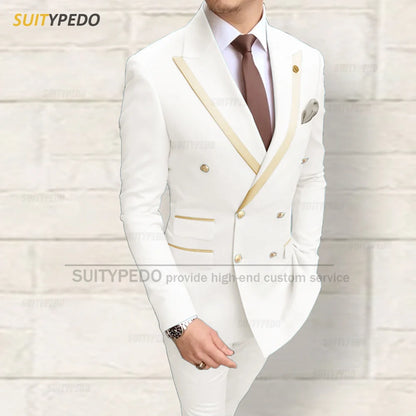 Fashion Men Red Suit Sets Wedding Party Custom Groomsman Elegant Outfits Birthday Banquet Male Stylish Blazer Pants 2 Pieces