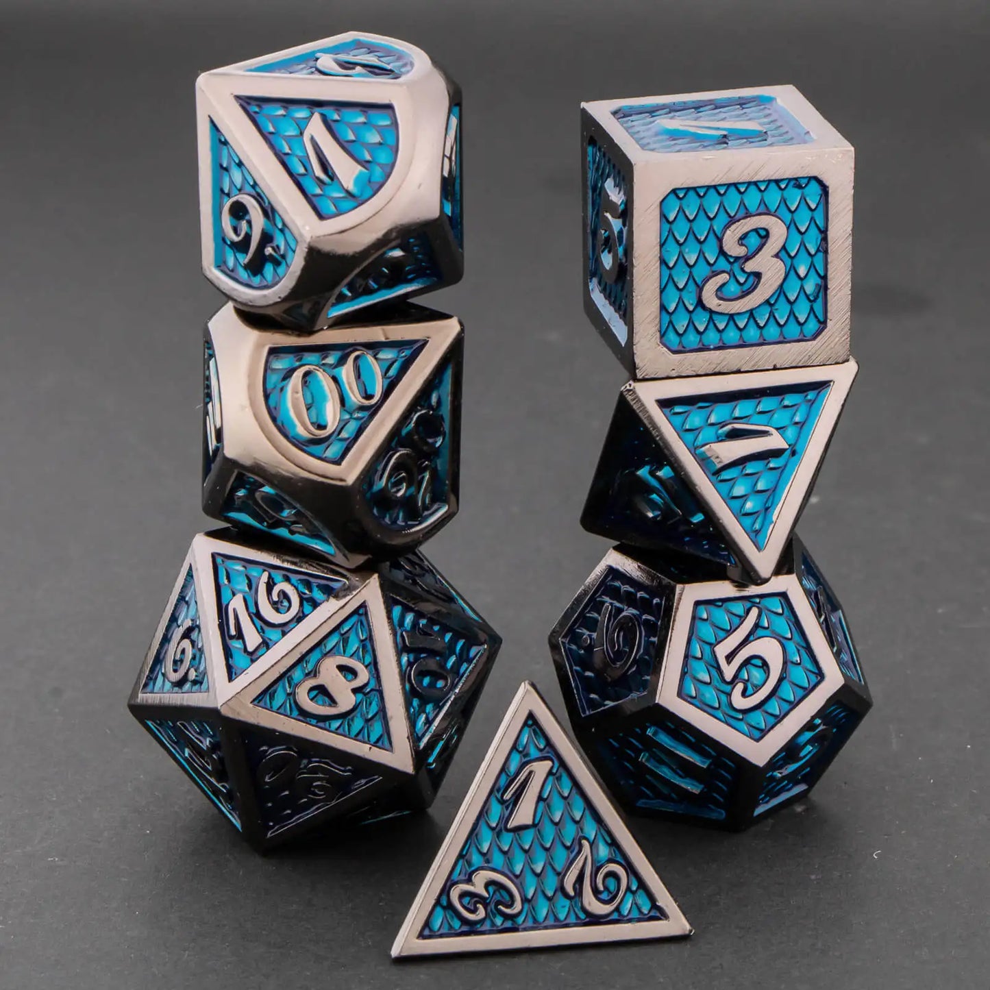 DND Metal Dice Set Black Red Dungeon and Dragon scale Dice D&D Polyhedral Dice RPG D and D Role Playing Games Dice