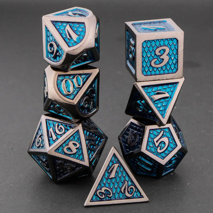 DND Metal Dice Set Black Red Dungeon and Dragon scale Dice D&D Polyhedral Dice RPG D and D Role Playing Games Dice
