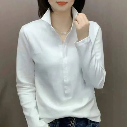 Long Sve  Ne Top Casual Faionable Versatile Slimming T-irt irt Autumn New Sle Korean Version V-Ne Polyester