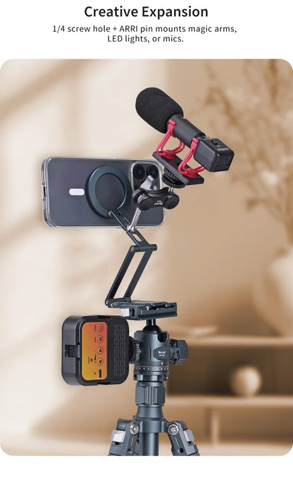 COBONE Magnetic Phone Tripod Holder Foldable Adjustable with Arca-Swiss for Phone Vlog Portable Desktop Phone Mount for Travel
