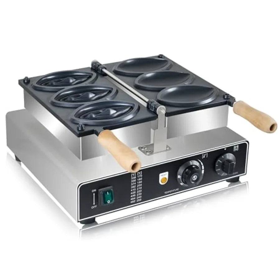 Commercial Non-Stick Abalone Shape Waffle Machine 3 PCS Electric Sausage Grill Baking Machine 1600W 110V 5 min/batch