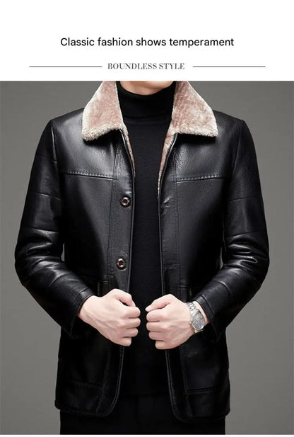 Haining genuine leather down jacket men's sheepskin jacket coat middle-aged lapel thickened plus enlarged leather jacket